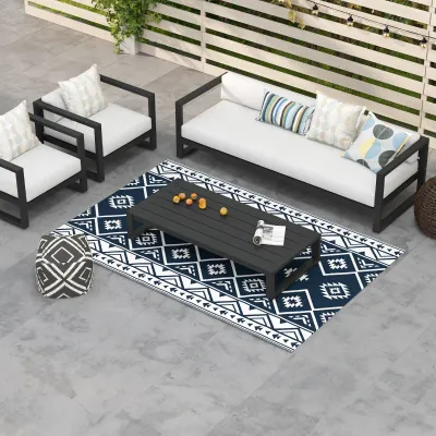 Outdoorteppich Terrassenteppich, wetterbeständig, modernes Design, 182 cm x 274 cm x 0,3 cm, Schwarz + Weiss