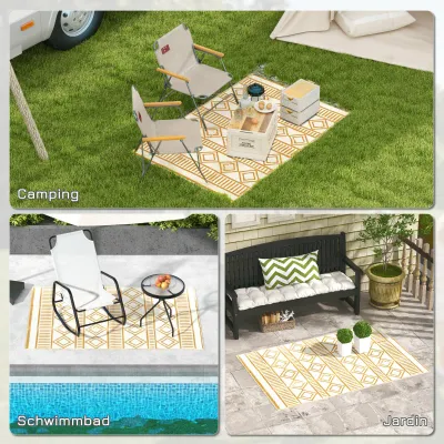 Outdoorteppich Terrassenteppich, wetterbeständig, modernes Design, 121 cm x 182 cm x 0,3 cm, Grün + Creme