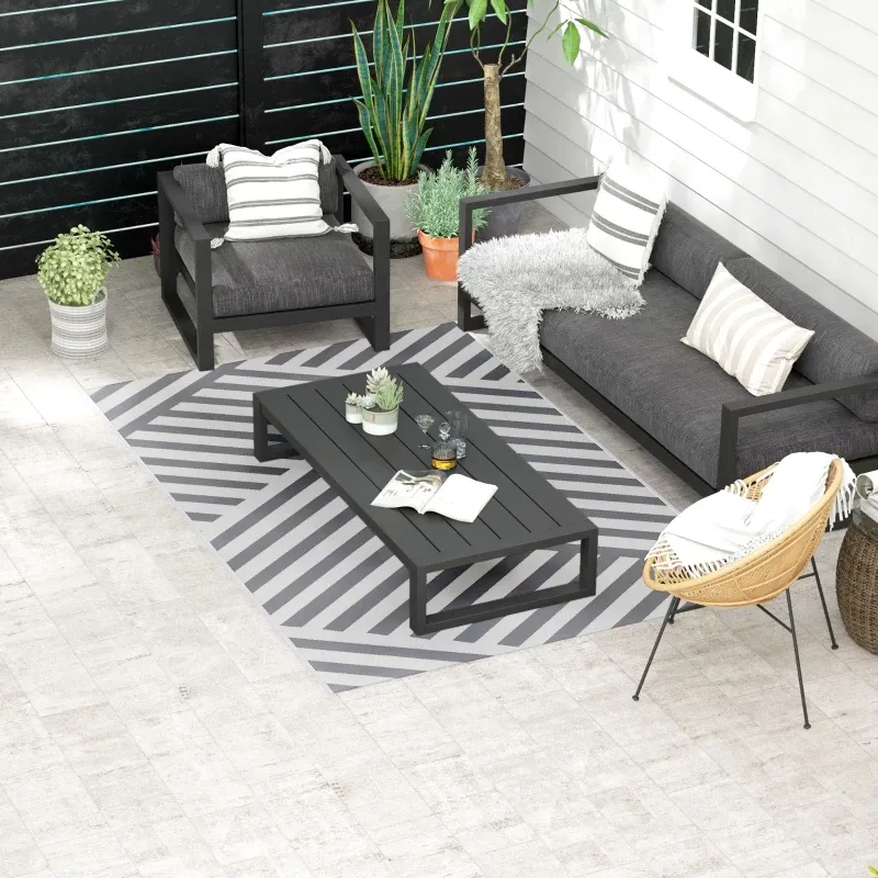 Outdoor Wendeteppich, wasserfest, gestreift, 182x274cm, Grau/Creme
