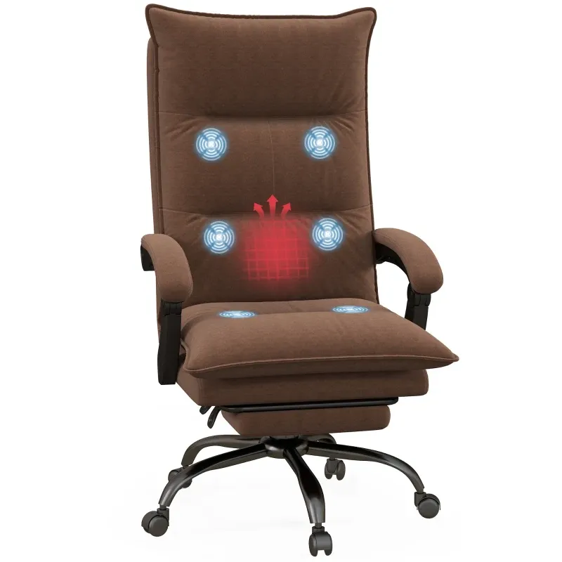 Bürostuhl, Chefsessel mit Massage- und Heizfunktion, Fußstütze, verstellbar, bis 120 kg, Braun