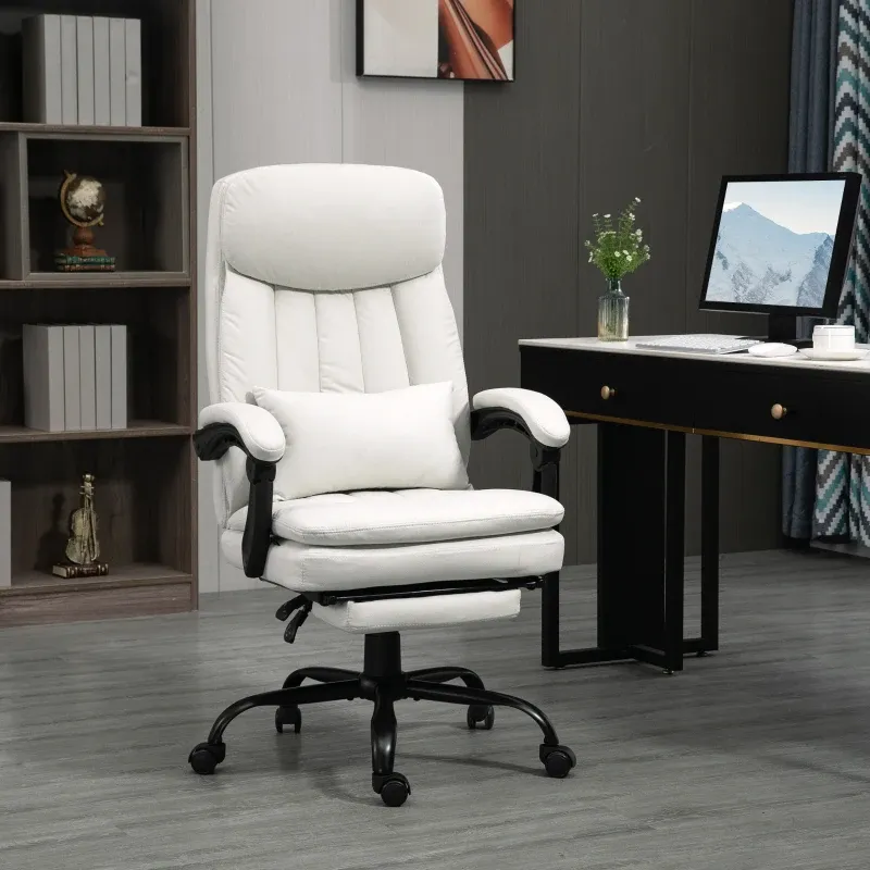 Bürostuhl, Chefsessel mit Massage- und Heizfunktion, ergonomisch, 66x67x110-118cm, Cremeweiss