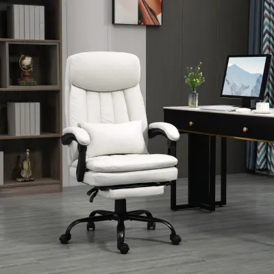 Bürostuhl, Chefsessel mit Massage- und Heizfunktion, ergonomisch, 66x67x110-118cm, Cremeweiss