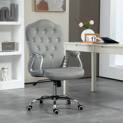 Bürostuhl, Wippfunktion, höhenverstellbar, Samtoptik, bis 120 kg, Hellgrau