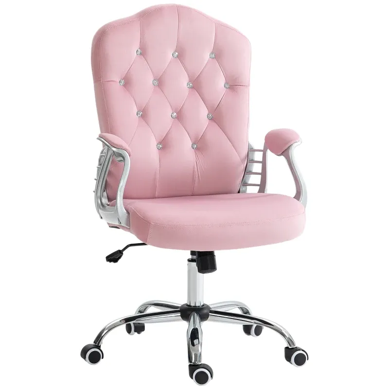 Bürostuhl, neigbare Lehne, höhenverstellbar, Samtoptik, bis 120 kg, Rosa