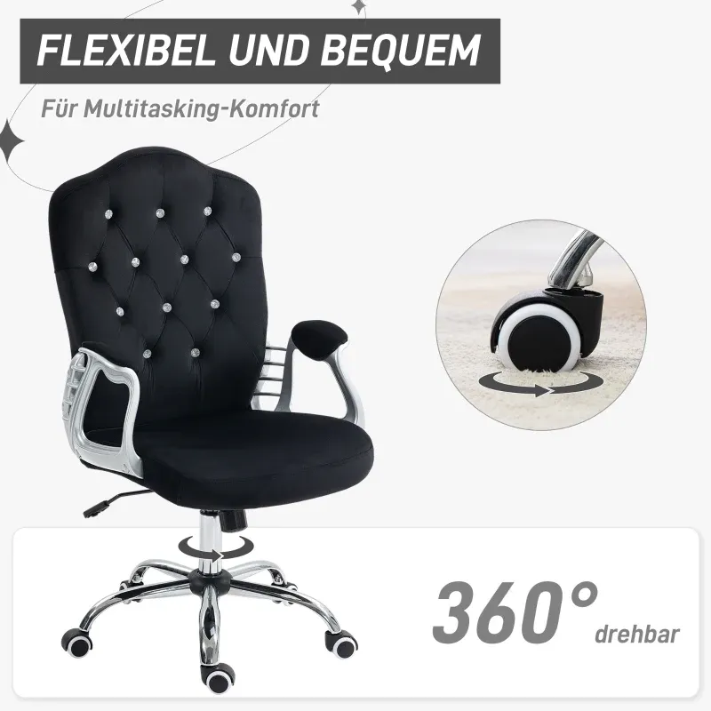 Bürostuhl, neigbare Lehne, höhenverstellbar, Samtoptik, bis 120 kg, Schwarz