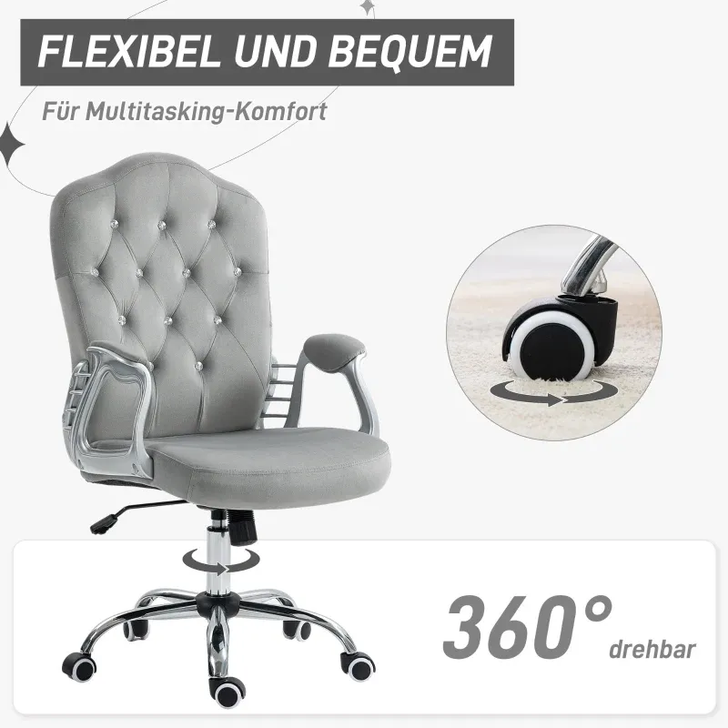 Bürostuhl, Wippfunktion, höhenverstellbar, Samtoptik, bis 120 kg, Hellgrau
