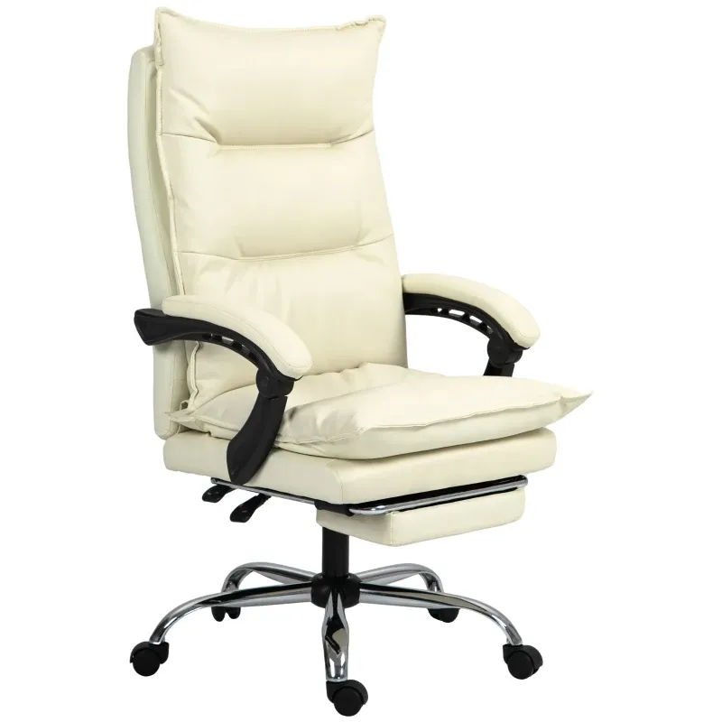 Bürostuhl, Chefsessel, verstellbare Sitzhöhe, Fussstütze, Kunstleder, bis 135 kg, Metallbasis, 66x72x116-124cm, Beige