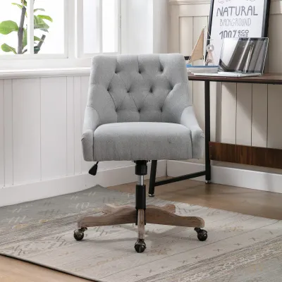 Bequemer und stilvoller Bürostuhl ergonomisch- Drehbar, modern für Wohnzimmer und Büro mit hochwertigen Materialien, Grau