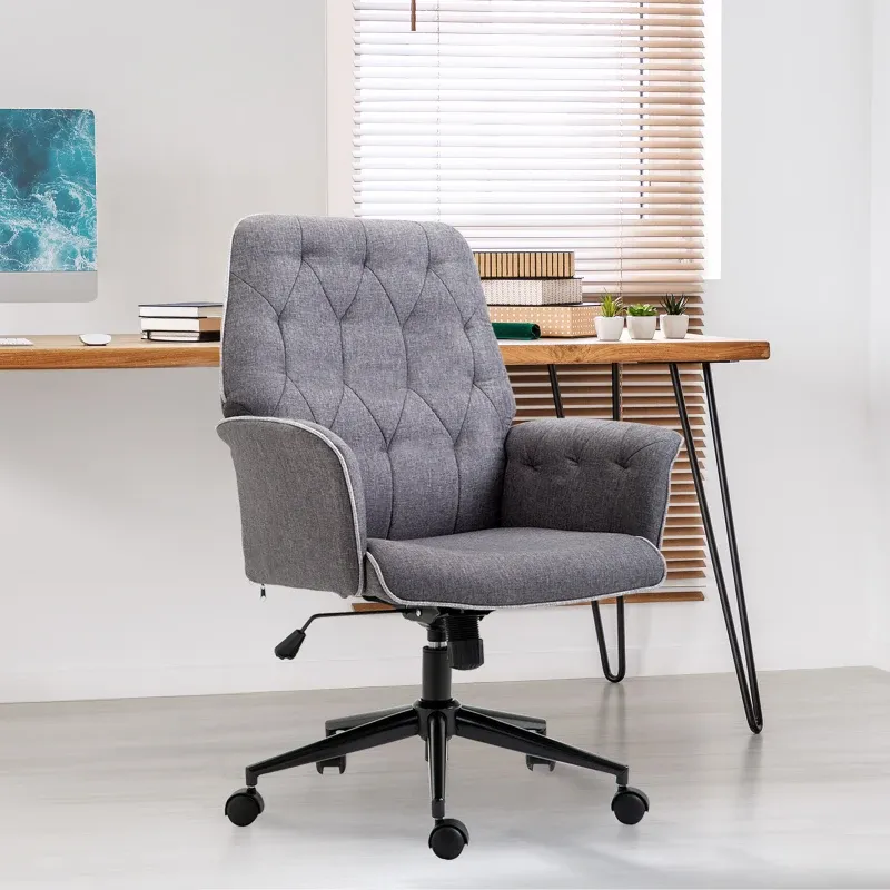 Bürostuhl Ergonomischer 360° Drehstuhl Wippfunktion höhenverstellbar Grau Leinen