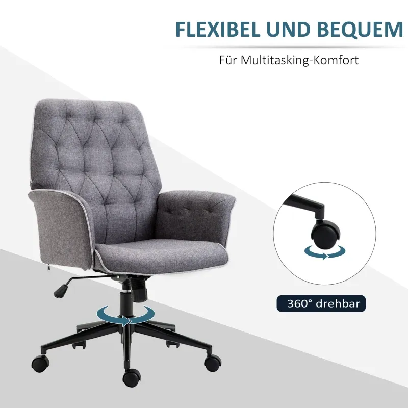 Bürostuhl Ergonomischer 360° Drehstuhl Wippfunktion höhenverstellbar Grau Leinen