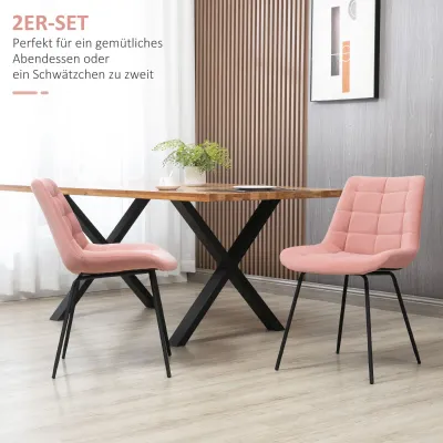 2er-Set Esszimmerstühle Akzentstühle Küchenstühle, Retro-Design, Samtoptik, Rosa