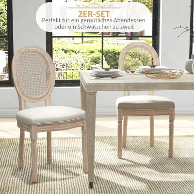 2er Set Boho-Style Esszimmerstühle Vintage Rattan Natur + Creme