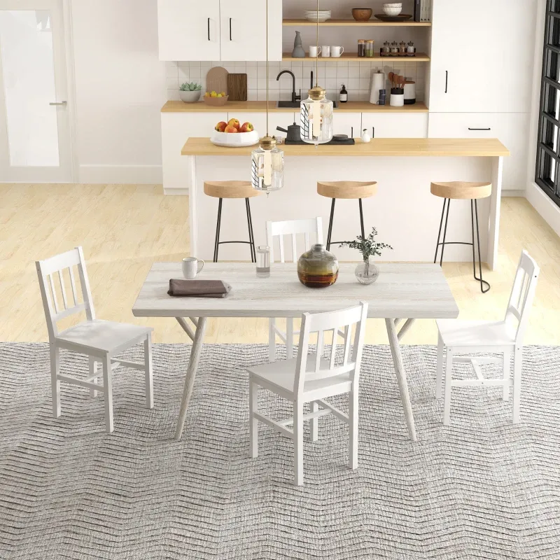 4er-Set Esszimmerstühle Küchenstühle Stühle, Massivholz, Weiss