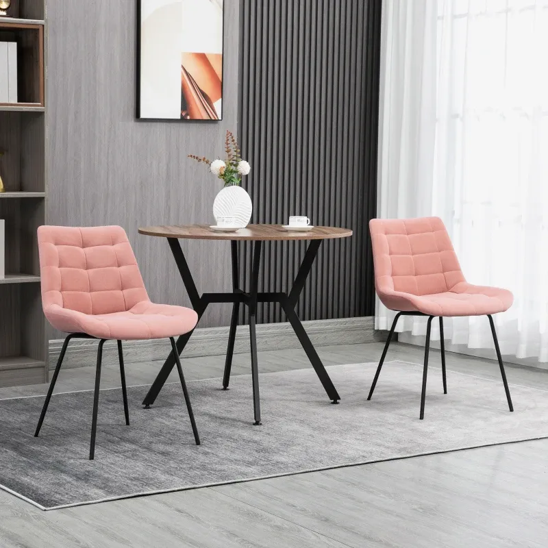 2er-Set Esszimmerstühle Akzentstühle Küchenstühle, Retro-Design, Samtoptik, Rosa