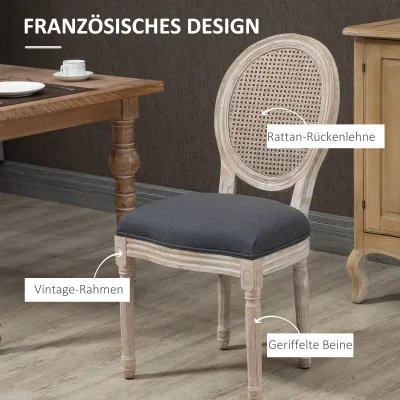 2er-Set Esszimmerstühle Küchenstühle, weich gepolstert, Vintage-Design, Rattanoptik, Grau