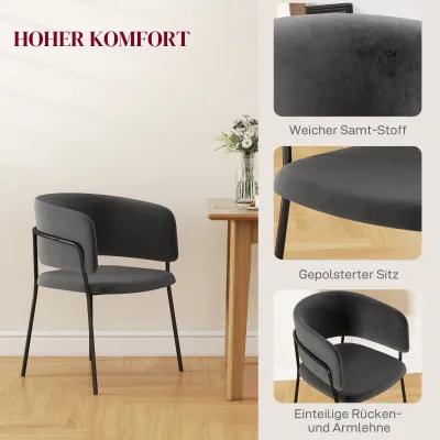 2er Set Polsterstuhl, modern und komfortabel, 57x53x73cm, Grau
