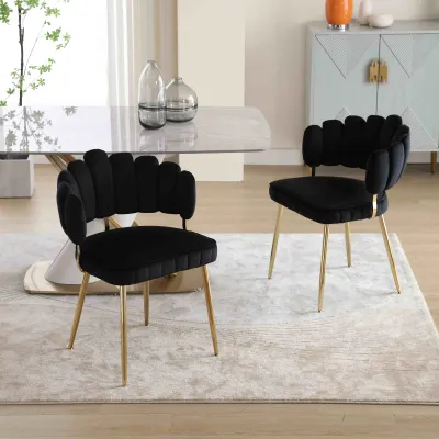 2-er-Set Esszimmerstühle mit Bezug in Samtoptik mit Rückenlehne und Armlehnen, Schwarz