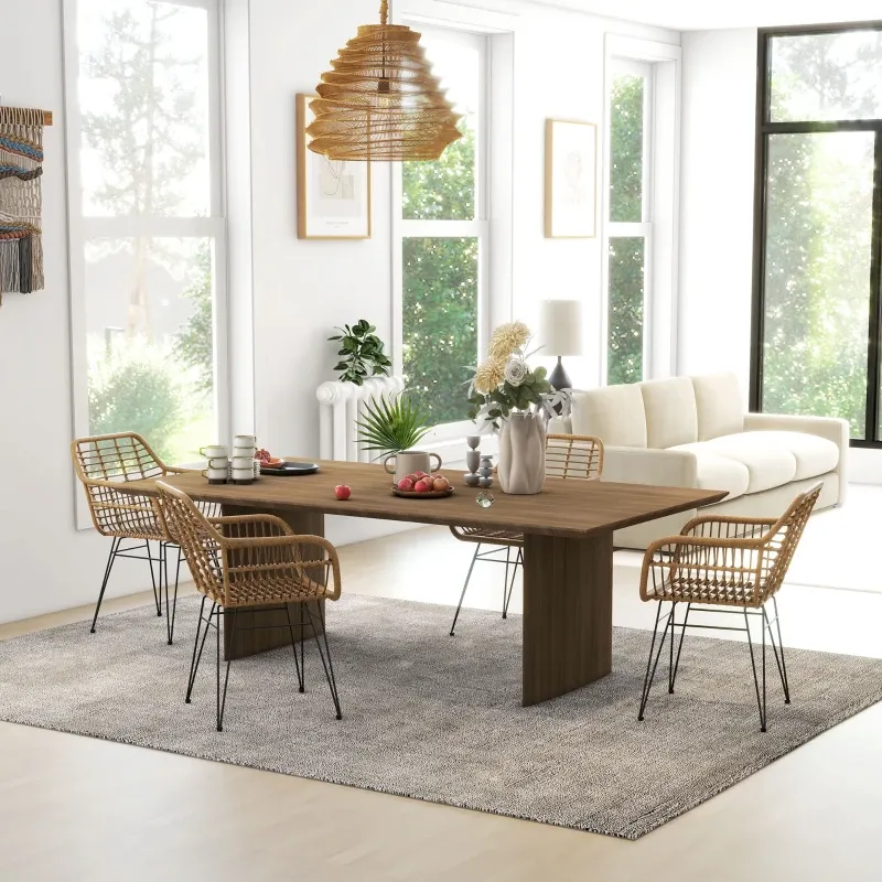 4-Set Stühle im Boho-Stil, Küchenstühle, PE-Rattan, 56 x 60 x 79 cm, Natur + Schwarz
