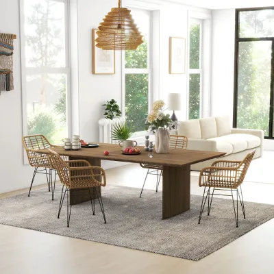 4-Set Stühle im Boho-Stil, Küchenstühle, PE-Rattan, 56 x 60 x 79 cm, Natur + Schwarz