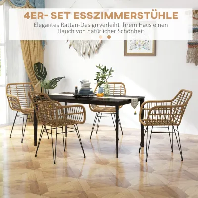 4-Set Stühle im Boho-Stil, Küchenstühle, PE-Rattan, 56 x 60 x 79 cm, Natur + Schwarz