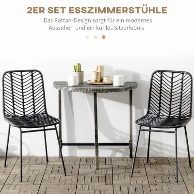 2er-Set Esszimmerstühle Aktzentstühle Küchenstühle, Boho-Stil, Rattan, Schwarz