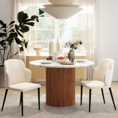 2er-Set Stühle Akzentstühle, Skandi Design, Samtoptik, 54 cm x 56 cm x 86 cm, Beige + Schwarz