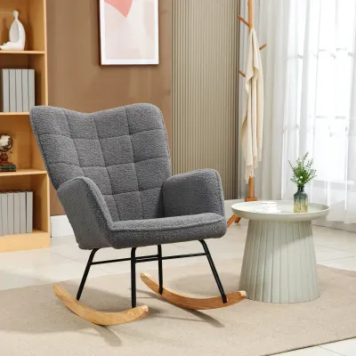 Schaukelstuhl im Retro-Design, Massivholz, Sessel, Relaxsessel, Dunkelgrau