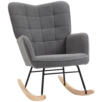 Schaukelstuhl im Retro-Design, Massivholz, Sessel, Relaxsessel,  Dunkelgrau