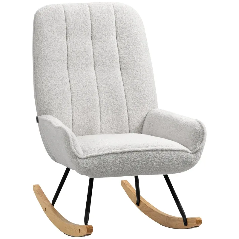 Schaukelstuhl Modern-Design, Sherpa-Fleece, Natur+ Grau