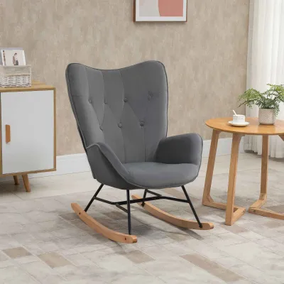 Schaukelstuhl mit Stahlrahmen gepolstert Relax Stuhl Sessel Stuhl Dunkelgrau+Natur