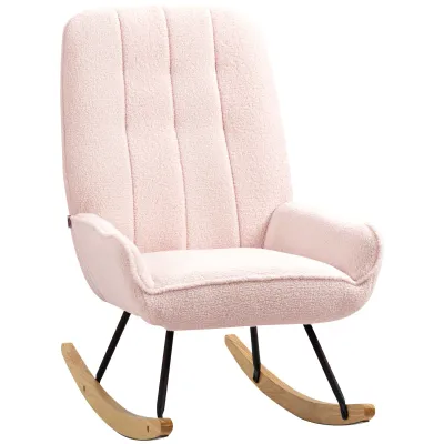 Schaukelstuhl Modern-Design, Sherpa-Fleece, Natur+ Rosa