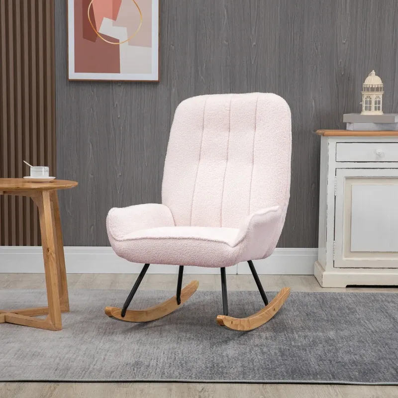 Schaukelstuhl Modern-Design, Sherpa-Fleece, Natur+ Rosa