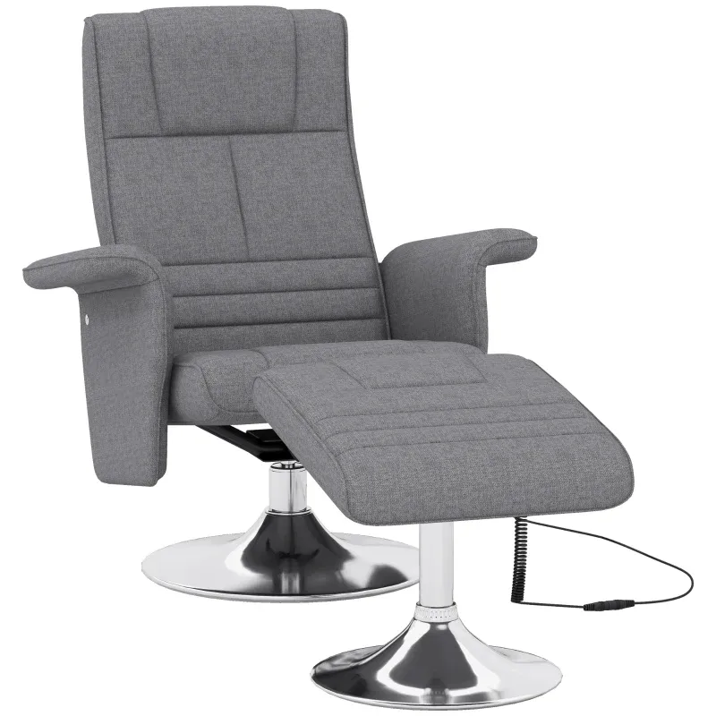 Massagesessel Relaxsessel, mit Ottomane, 8 Vibrationsköpfe, Neigungsfunktion, 78cm x 95cm x 88cm, Dunkelgrau