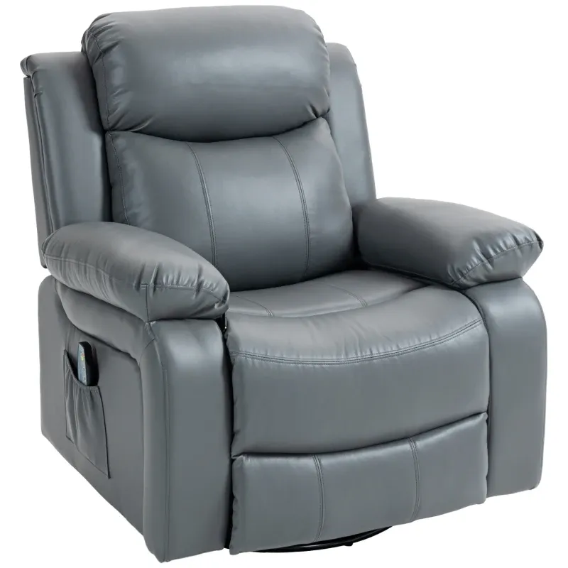 Massagesessel, Wipp- &amp; Liegefunktion, drehbar, bis 150 kg, Kunstleder, Grau