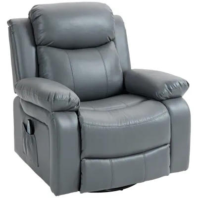 Massagesessel, Wipp- &amp; Liegefunktion, drehbar, bis 150 kg, Kunstleder, Grau