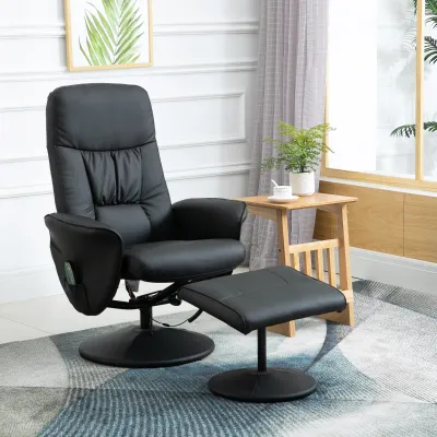 Massagesessel mit Fusshocker – Schwarz | 10 Punkte, 145° Liege, 360° drehbar, 160 kg