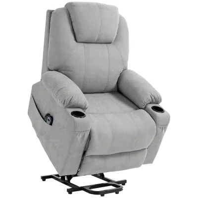 Massagesessel Aufstehhilfe Seniorensessel, 8 Massagepunkte, Aufstehsessel, Fernbedienung, 90L x 101B x 107 cm, hellgrau