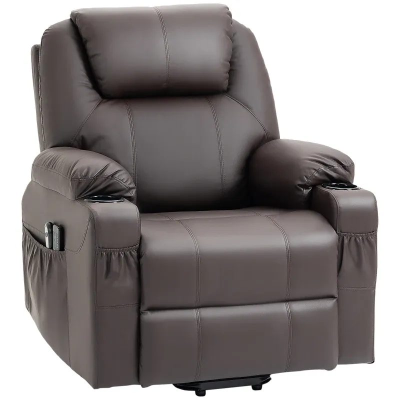 Massagesessel mit Aufstehhilfe, Liegefunktion, Aufstehsessel, bis 180 kg, 88 x 99 x 106 cm, Braun