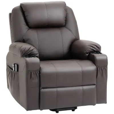 Massagesessel mit Aufstehhilfe, Liegefunktion, Aufstehsessel, bis 180 kg, 88 x 99 x 106 cm, Braun