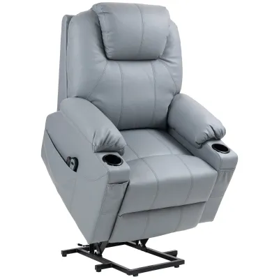 Massagesessel, Aufstehsessel, , Liegefunktion, Kunstleder, bis 180 kg, 88 x 99 x 106 cm, grau