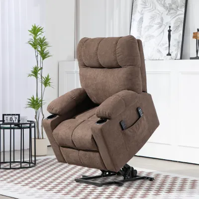 Massagesessel mit Aufstehhilfe, elektrisch, Aufstehsessel, Braun