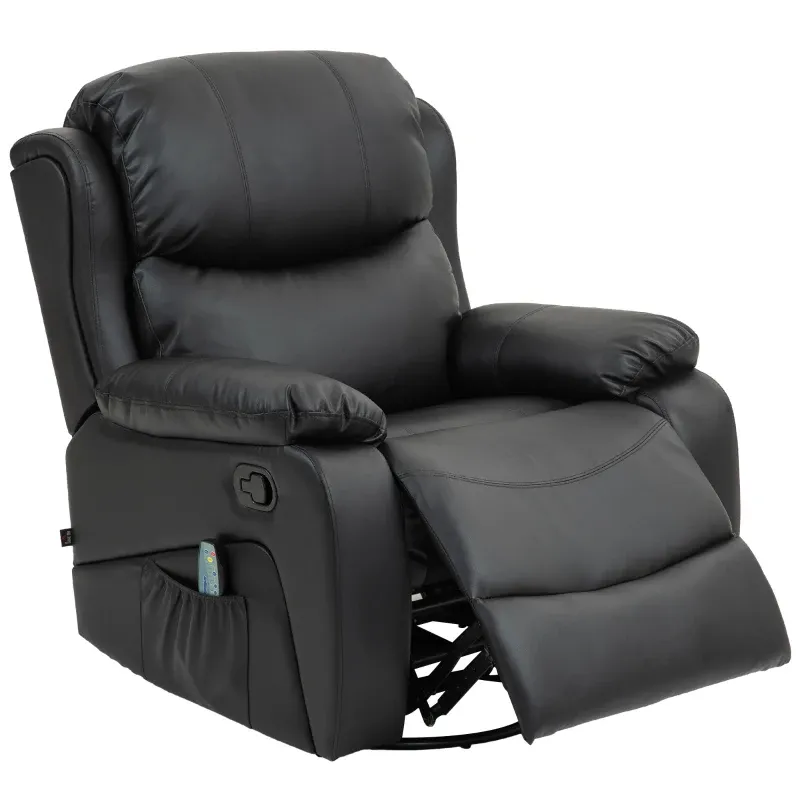 Massagesessel, Wärme- &amp; Liegefunktion, Kunstleder, bis 150kg, Schwarz