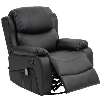 Massagesessel, Wärme- &amp; Liegefunktion, Kunstleder, bis 150kg, Schwarz