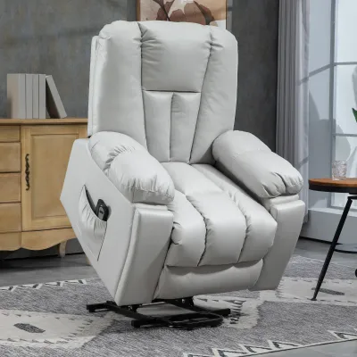Elektrischer Aufstehsessel mit Massage, Seniorensessel, Fernbedienung, Seitentaschen, 94 x 96 x 106 cm, Grau