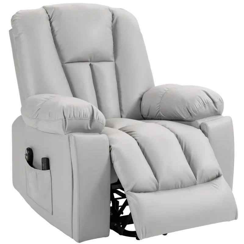 Massagesessel, Aufstehsessel, Seniorensessel, Fernbedienung, Seitentaschen, 94 cm x 96 cm x 106 cm, Grau