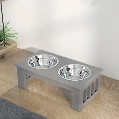 Hunde-Futterstation, rutschfest, 44x24x15cm, Grau, 0,9L pro Napf