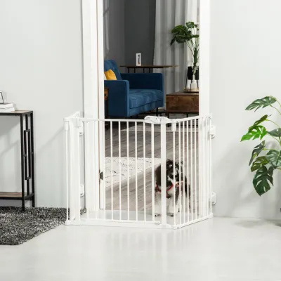 Hunde Absperrgitter 3 Paneele, klappbar, automatische Schliessung, weiss