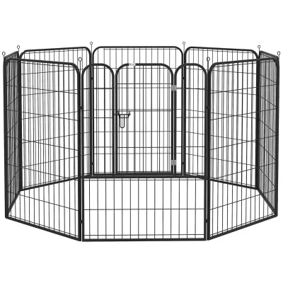 Welpenauslauf Laufstall 8 Elemente, 100 cm hoch, schwarz, Metall, faltbar, Erdspiessen