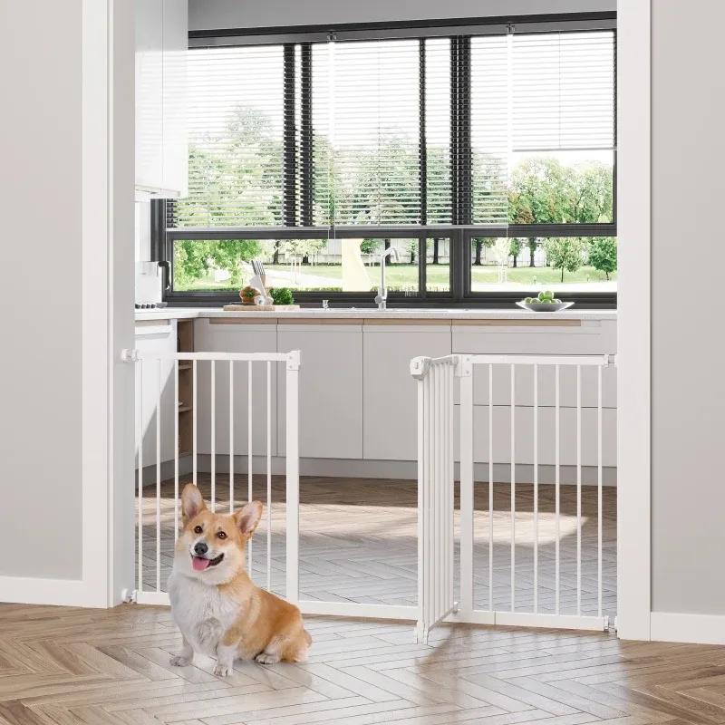 Hunde-Absperrgitter, erweiterbar, Klemmmontage, Metall, 136x76cm, Weiss