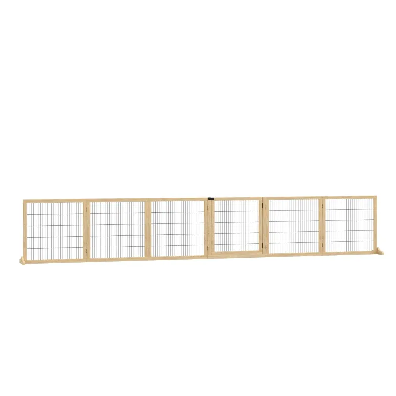 XL Haustiergitter Absperrgitter für Hunde, Hundegitter, Kiefernholz, klappbar 432 x 36 x 70 cm, Natur